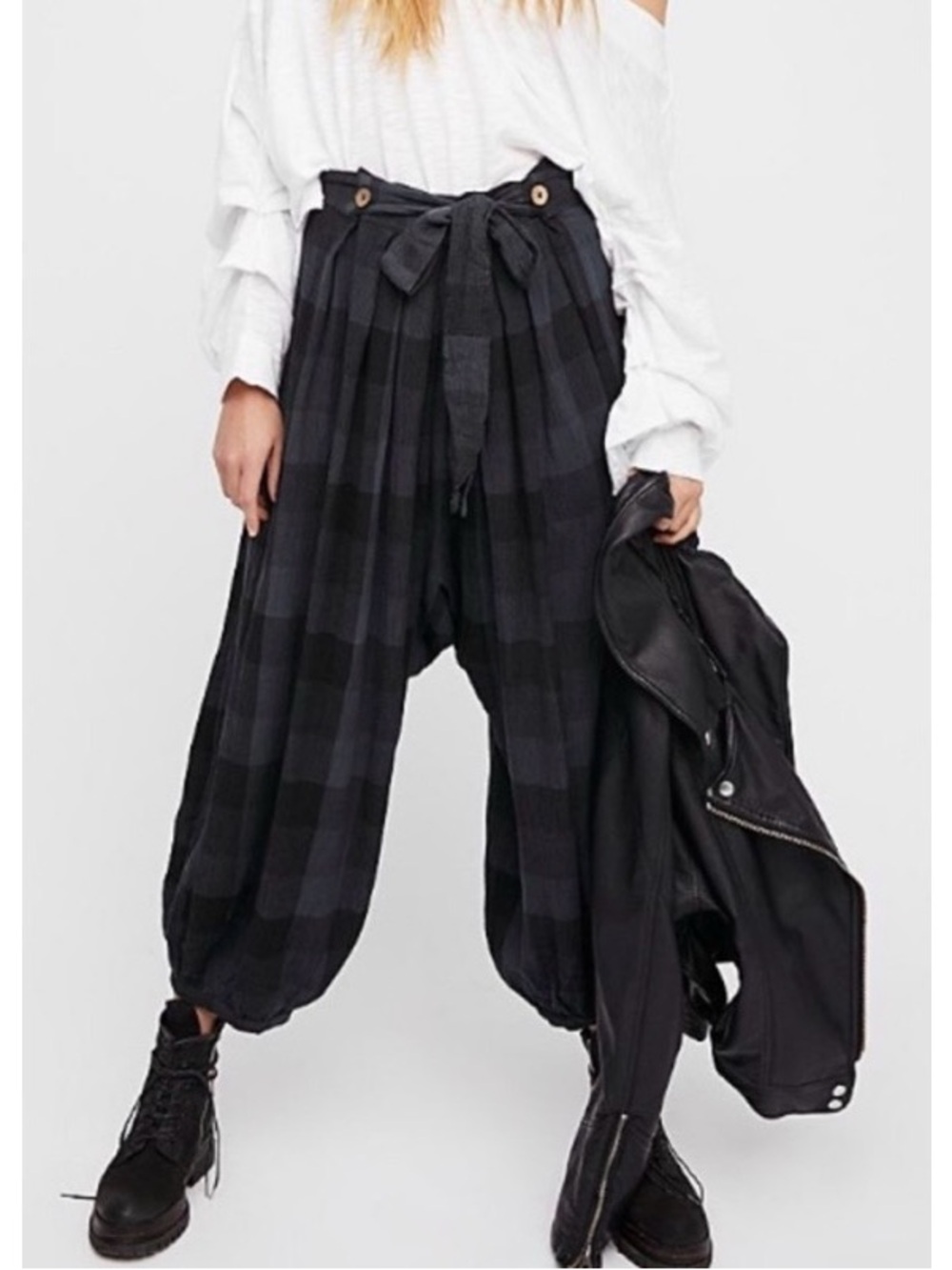 NWT Free People Pah Harlem Trouser Pant Plaid Drop Crotch Size Medium
